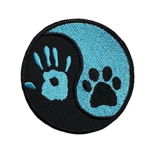 Yin Yang Hand Dog Paw Embroidered Iron On Patch 2.5" Fur Baby Pet Rainbow Bridge