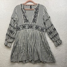 Zara TRF Collection Dress Womens Small Gray White Striped V Neck Long Sleeve