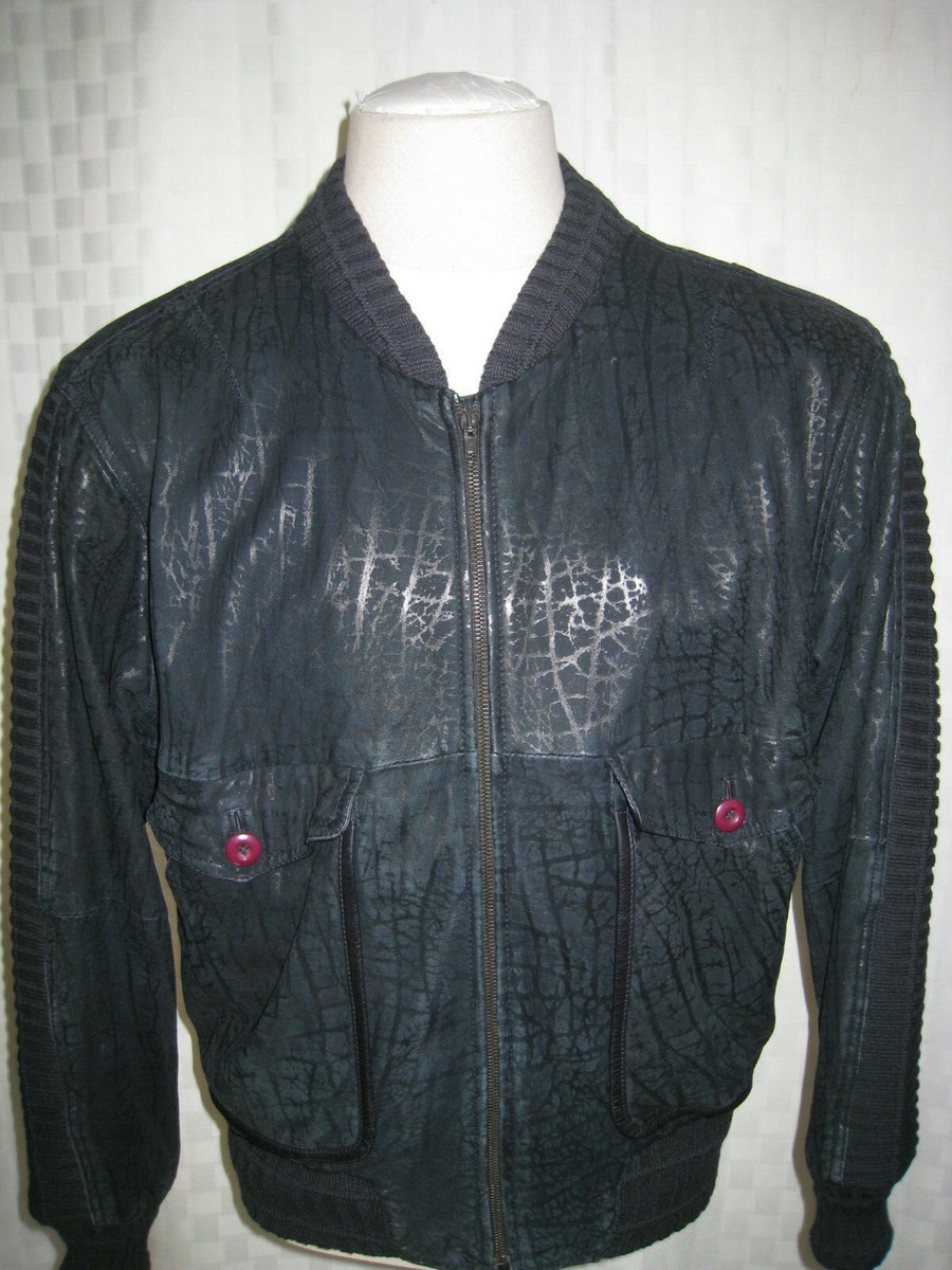 ジャケット・アウター Vintage Leather Jacket Italy BALL BASIC DRESSCO BOUTIQUE NAVY BLUE / WOOL KNIT LEATHER JACKET MEN 40 HOT