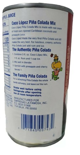 4 latas-12 oz. Coco López MEZCLA MEZCLA MEZCLA crema de coco y piña colada - Imagen 6 de 6