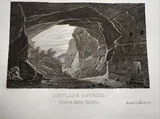 Sibyllae Antrum Grotta della Antique Steel Engraving 1858 Mediterranean Lands...