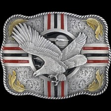 New Bald Eagle Stripes Horizon Feather Western Patriotic Vintage Belt Buckle