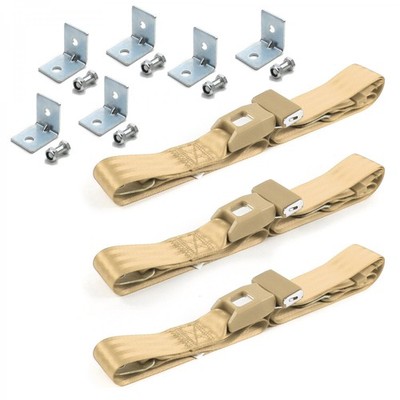 Early Cars 1941 - 1948 Std. 2pt Tan Lap Bench Belt Kit w/Brackets-3 Blts