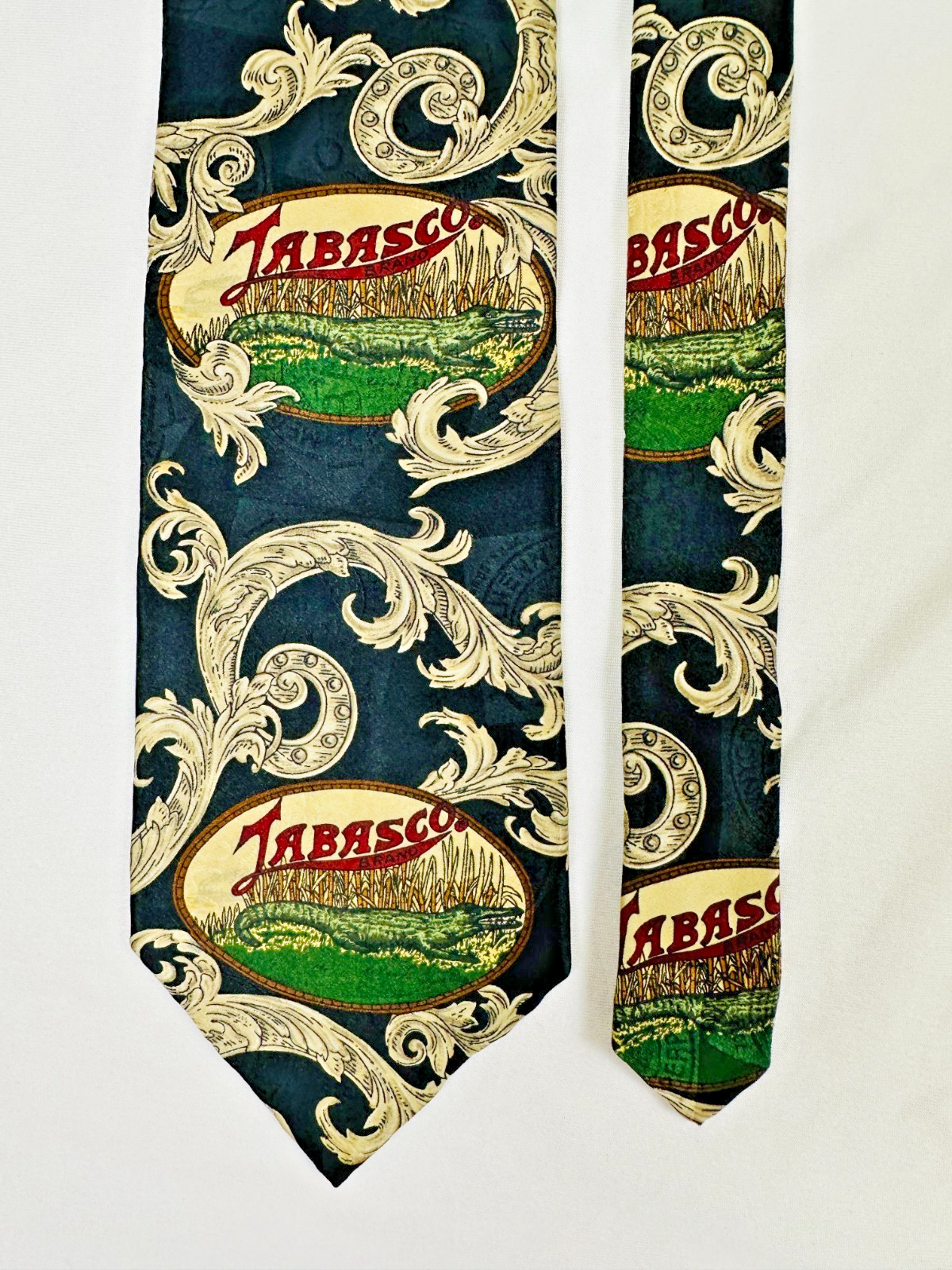 Tabasco Hot Sauce Silk Tie Vintage Novelty Food Logo Black Gold Mens