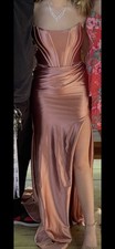 Sherri Hill Pink Satin Off Shoulder Corset Gown Side Slit Train Size 0