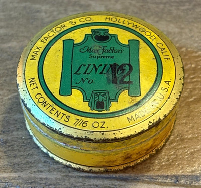 VTG 20s/30s Max Factor Supreme Lining Tin 12 Theater Makeup Hollywood w/Contents