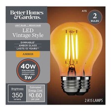 Vintage LED Amber Light Bulb, 40W Equivalent, E26 Base, Dimmable, 2 Pack