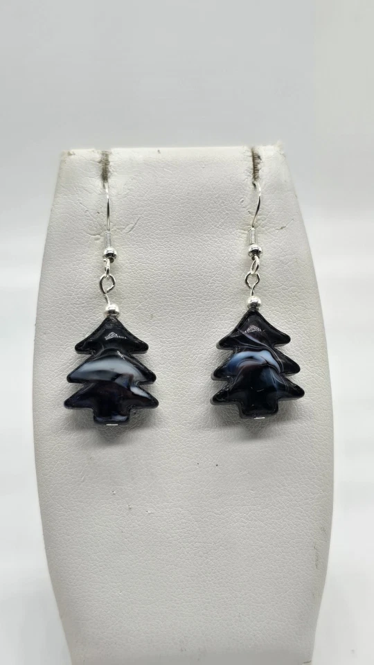 Murano Glass Christmas Tree w Stamped 925 wire Dangle Earrings. Style # 4 - Image 4 of 4