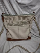 The Sak Bone White Leather Crossbody W/Accents Colors Of Brown & Blue Green 