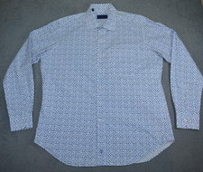 David Donahue Shirt Men's XL Blue White Geometric Button Up Long Sleeve
