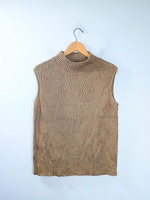 St. John Sport Sleeveless Mock Neck Knit Top Medium Copper Gold USA
