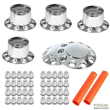 Chrome Hub Cover Semi Truck Wheel Kit Axle Cover 33mm Lug Front & Rear Complete