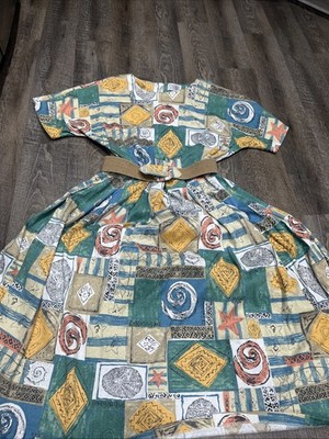 Vintage 90s Sabino Size 16 Nautical Pastels Print Tea Midi Made In USA