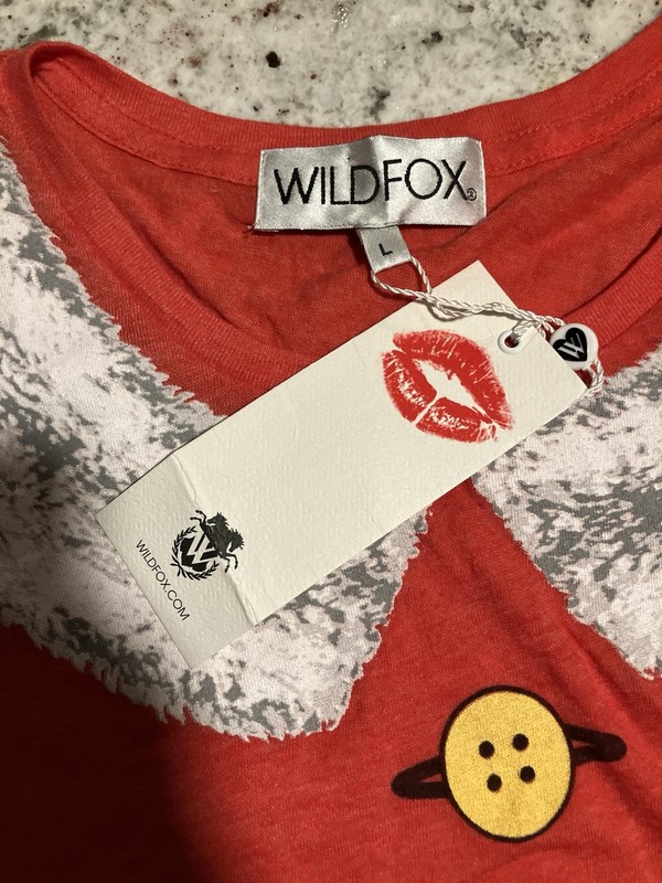 NWT Wildfox Womens Red Graphic Print Cropped Short Sleeve T-Shirt Size L 