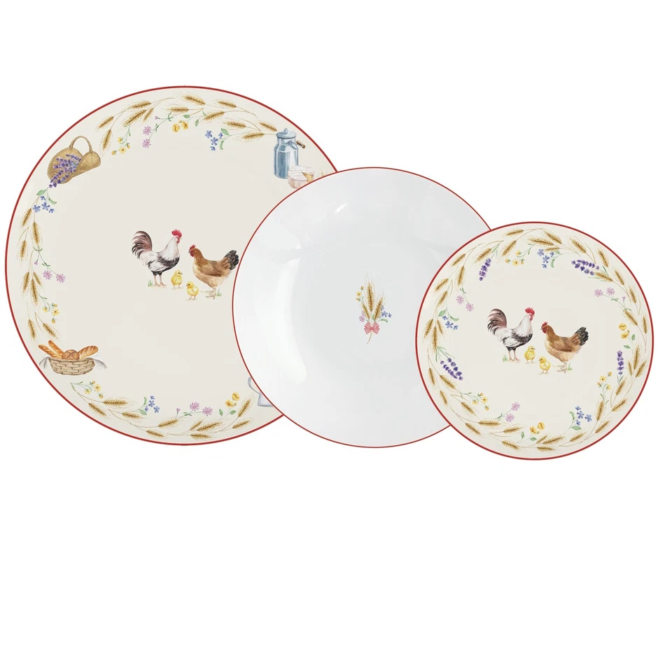 18tlg Tellerset COUNTRY LIFE Bauernhof weiß bunt Porzellan Easy Life