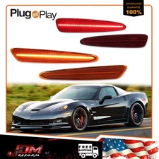 4X Front Amber Lens & Rear Red LED Side Marker Light For 05-13 Chevy Corvette C6