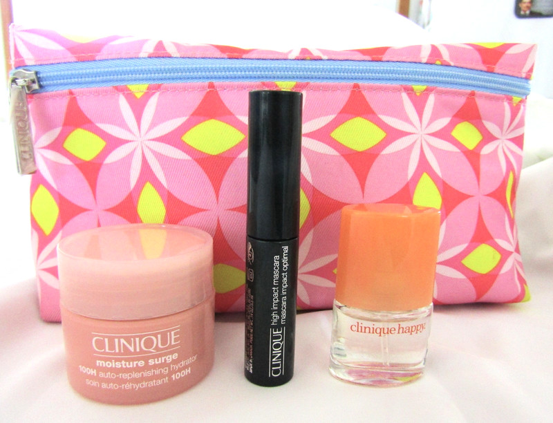 CLINIQUE Floral Mini Cosmetics Set, Mascara, Face Cream, Clinique Happy Perfume