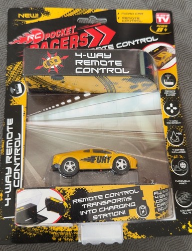 RC Pocket Racers Fury Yellow Remote Control Micro Car 4-Way Charging Case