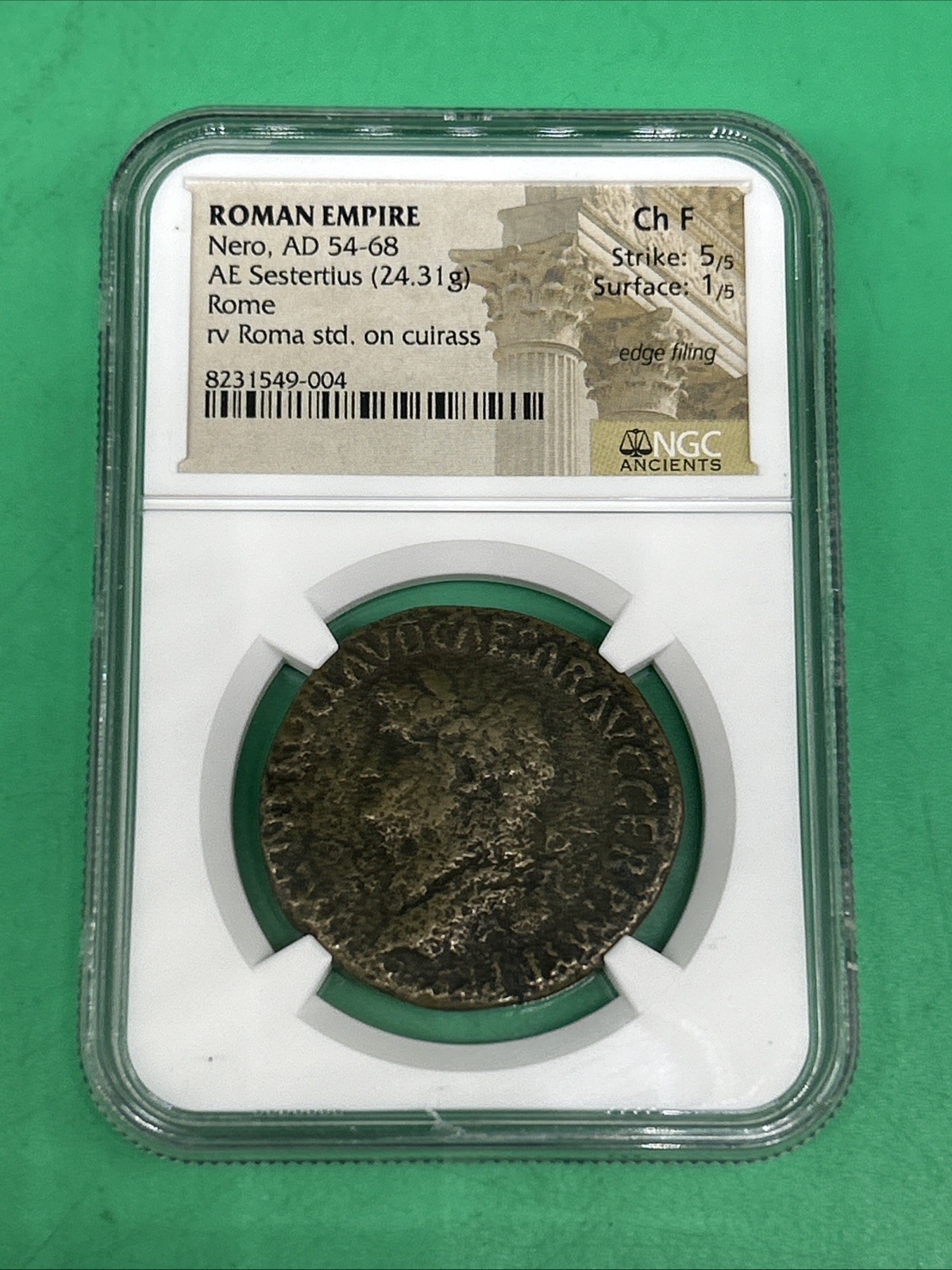 AD 54-68 Nero Roman Empire AE Sestertius RV Roma 24.31g NGC CH F #A