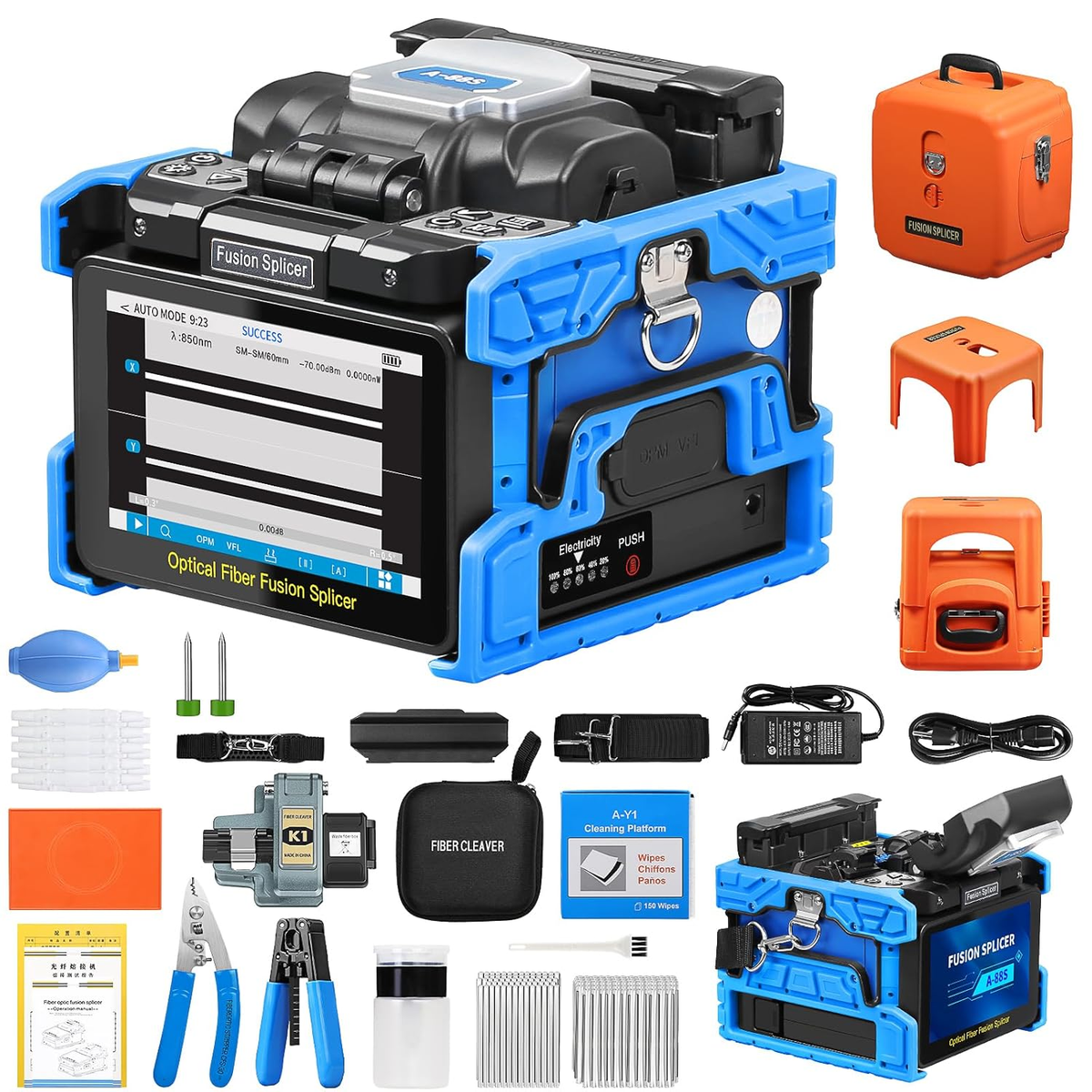 A-88S Fiber Fusion Splicer - 8S Fast Fusion, Touch Screen, 3-in-1