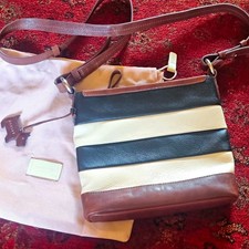 Radley Leather Medium Crossbody Bag Striped Brown/Black/Cream Dog Charm Dust Bag