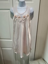 Vintage SARA BETH Pink Satin, Lace with Floral Embroidery Nightgown Size Medium