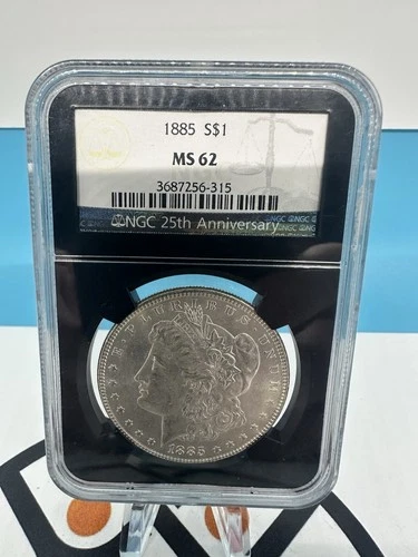 1885 Morgan Silver Dollar $1 NGC 25th Anniversary Edition Black MS62 “Rare”