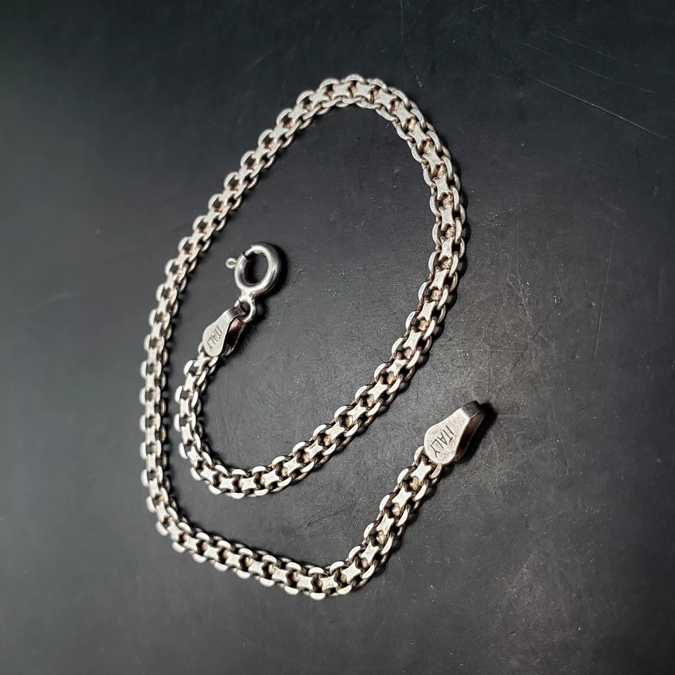 Pulsera de eslabones planos vintage de plata de ley 925 Italia Bismark de 7" de largo 3,2 gramos  Foto 3 de 4