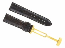 20MM LEATHER WATCH BAND STRAP DEPLOYMENT CLASP FOR OMEGA SEAMASTER D/BROWN GOLD