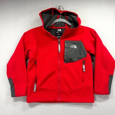 The North Face Chimborazo Fleece Jacket Boys XS Red Gray Outerwear Hooded Zip-Up