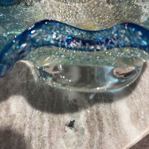 Italian Flower Glass Ashtray Trinket Dish Aqua Blue Silver Gold Flecks Ruffles - Picture 4 of 18