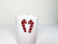 Christmas Holiday Red White Glitter Candy Cane Post Dangle Earrings