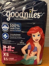 15 Count Goodnites Girl Night Time Underwear Size XS 3-5 Disney Little Mermaid