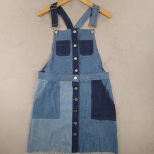 ASOS Womens Sz 6 Patchwork Denim Overall Dress Colorblock Button Front Pinafore