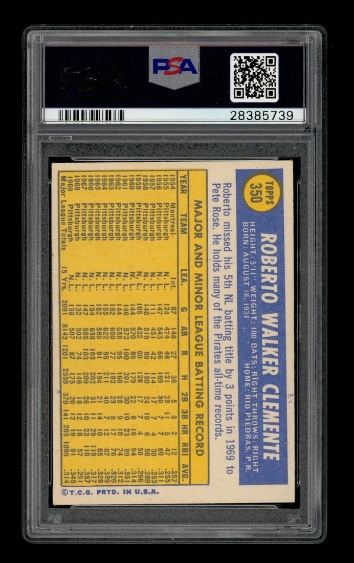 1970 Topps Set-Break #350 Roberto Clemente PSA 6.5 EX-MT+ view 2