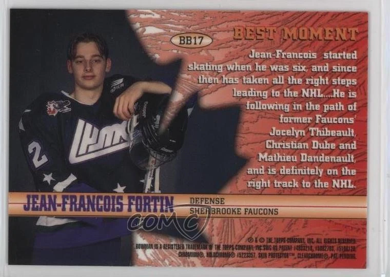 1997-98 Bowman CHL Bowman's Best Jean-Francois Fortin #BB17 - Image 2 of 2