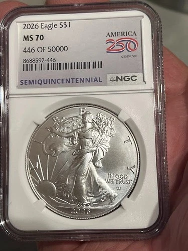 2026 MS 70 Silver Eagle early release 250 SEMIQUINCENTENNIAL # 446 / 1 of 50,000