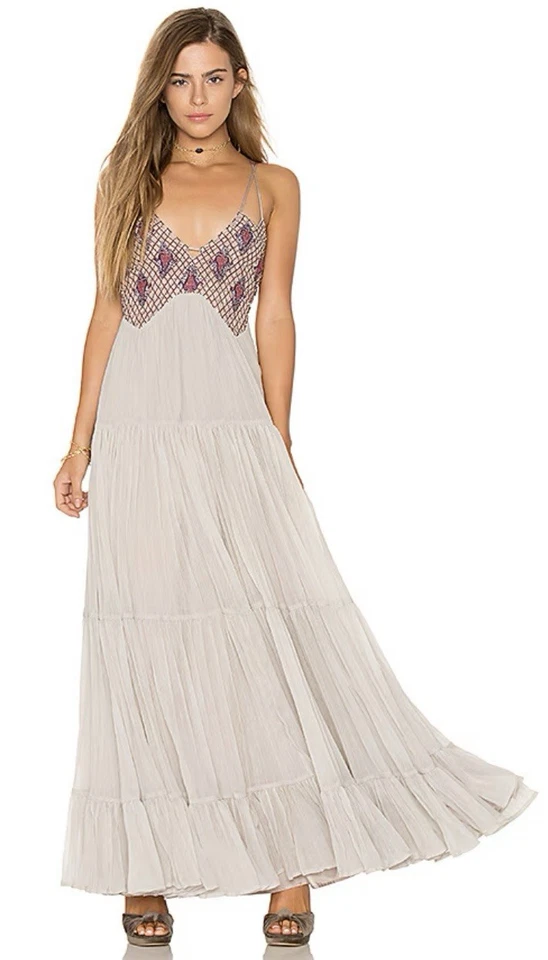Free People LOST IN A DREAM MAXI DRESS Size 10 Beaded Bodice Rare - Image 2 of 4