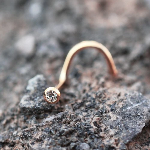 Rose Gold Plated Nose Screw with Press Fit Cubic Zirconia ***** - Image 2 of 3