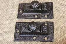 2 Old Cabinet Catches Cupboard Latches Iron Knob Vintage 1880’s Bead edge  2 5/8