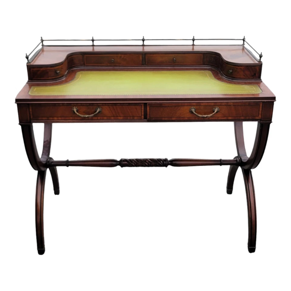 二十世纪中叶摄政风格桃花心木女士写字台皮革顶部抽屉 — 第 2/4 张图片