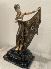 Art Deco Egyptian Style Woman Dancing In Gilded Dress Sculpture Signed 1998