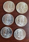 6 Lot 1963-D Ben Franklin 90% Silver Half Dollar Uncirculated US Coins