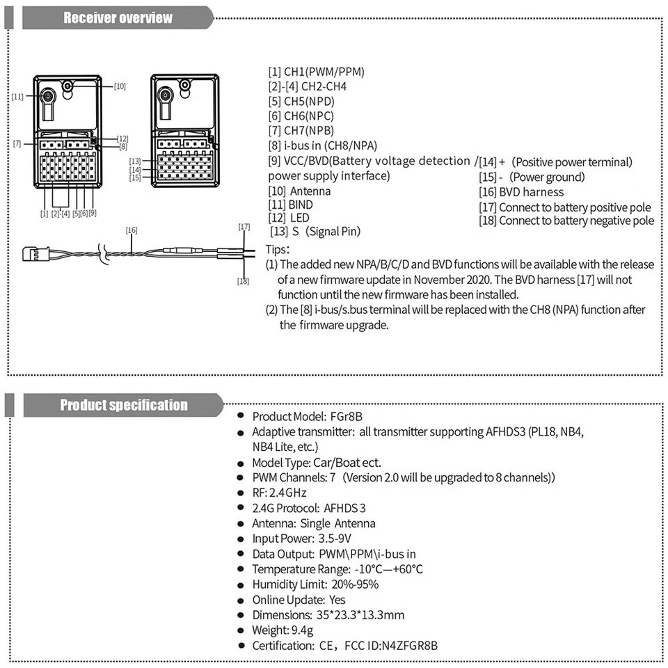 FlySky FGr8B 2.4G 8CH Receiver PWM/PPM/i-bus  for NB4 Lite AFHDS 3 Transmitter - Image 4 of 4