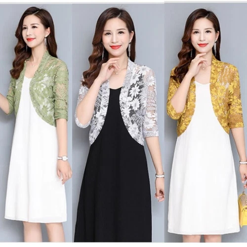 Damen Halbarm Blumen Spitze Cardigan Jacke Achselzucken Tops Capelet Crop Bolero Top - Bild 5 von 25