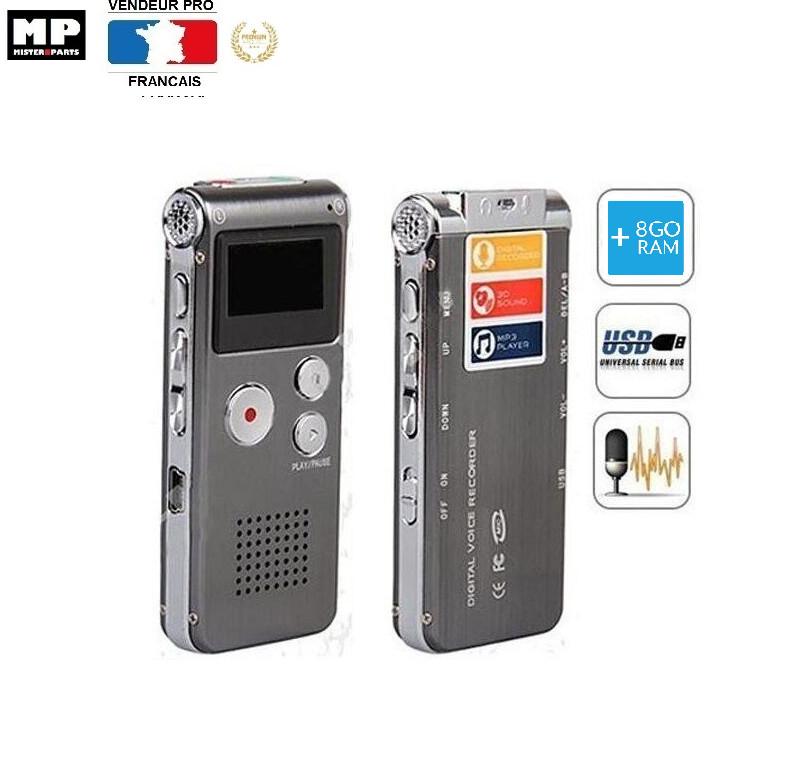 Dictaphone de poche avec enregistrement automatique et micro espion pour appels 8Go