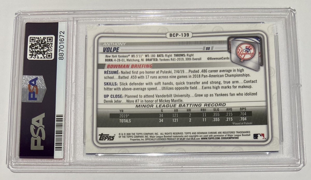 その他 2020 bowman sapphire Anthony volpe PSA9 Anthony Volpe 2020 bowman chrome sapphire edition #bcp139