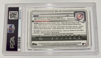 2020 Bowman Chrome 1st Sapphire Anthony Volpe #BCP-139 PSA 9 New