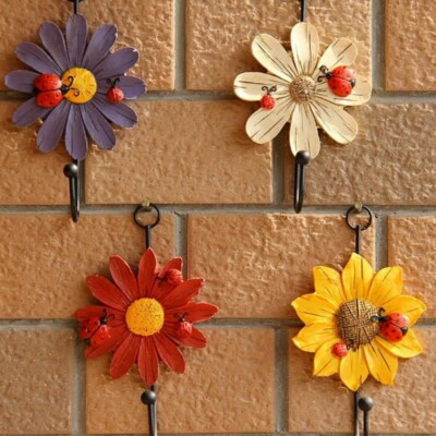 4Pcs Metal Flower Wall Hook Door Hanger Rack Hat Coat Key Bag Home Cute Decor