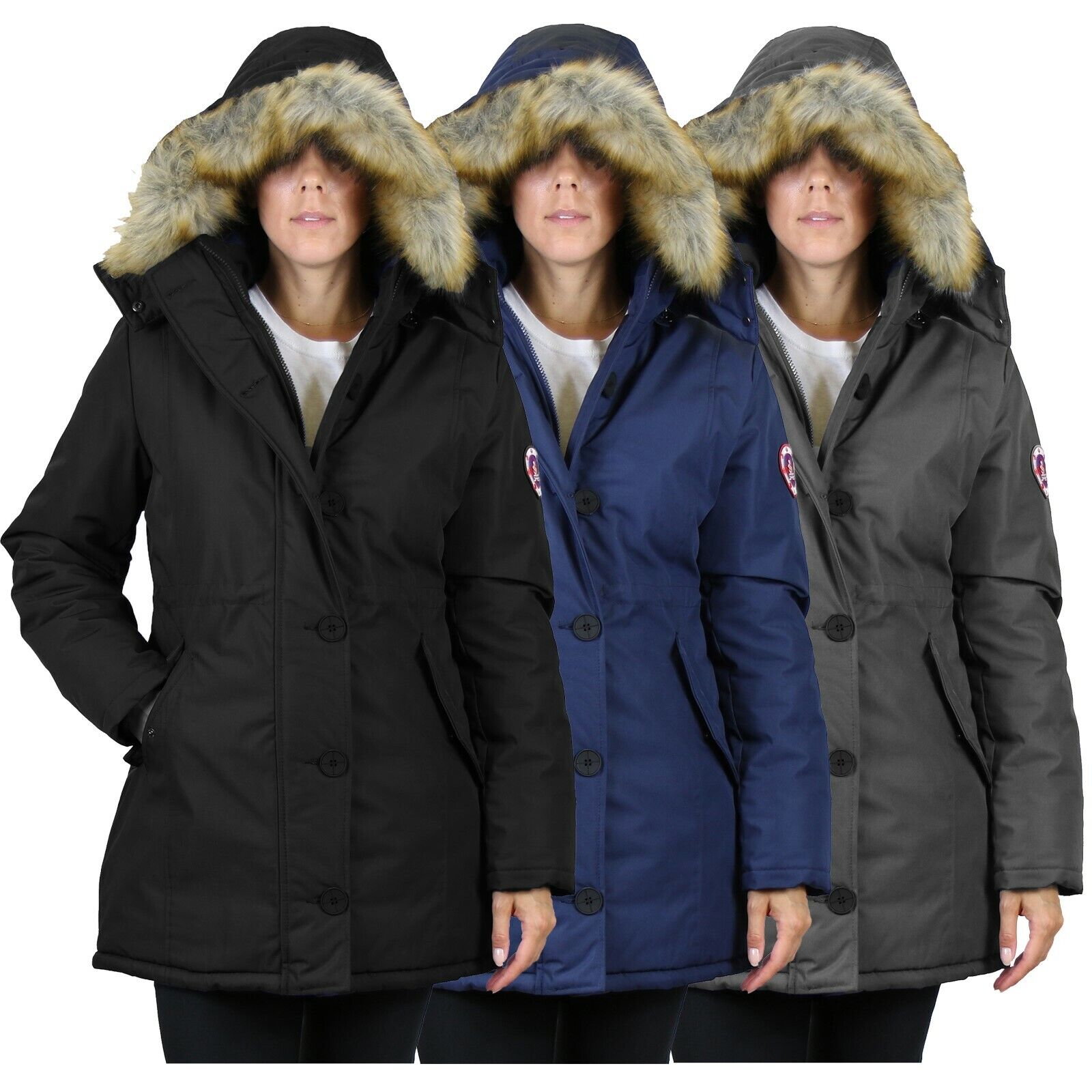 Womens Heavyweight Classic Long Parka Jacket w/ Detachable Hood Button Warm NEW